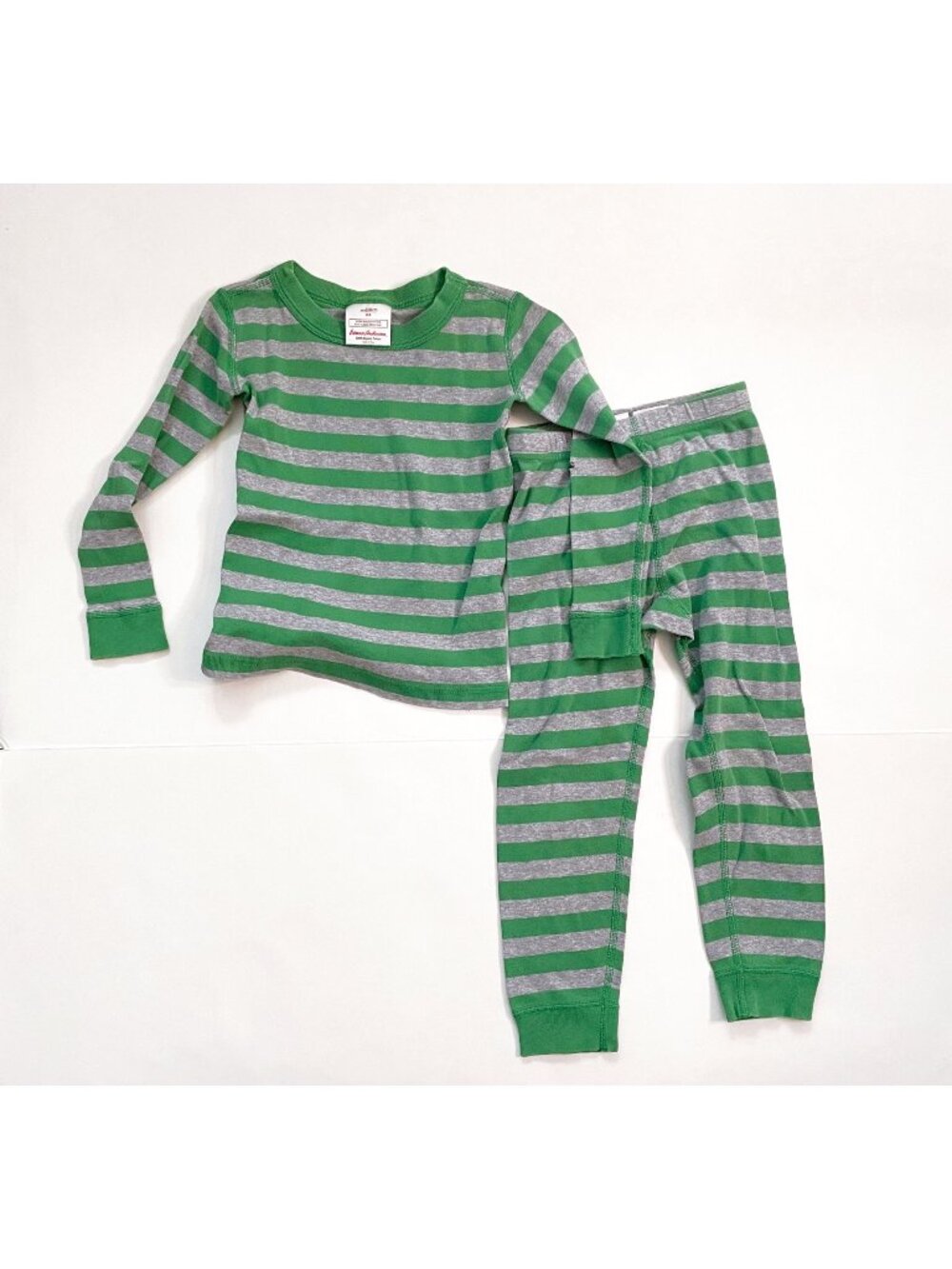 Hanna Andersson Green/Grey Striped Pajamas, Size 4